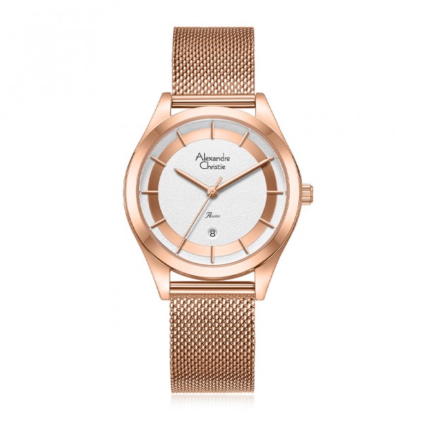 Alexandre Christie AC 2B43 Rosegold White Mesh Strap Passion LDBRGSL